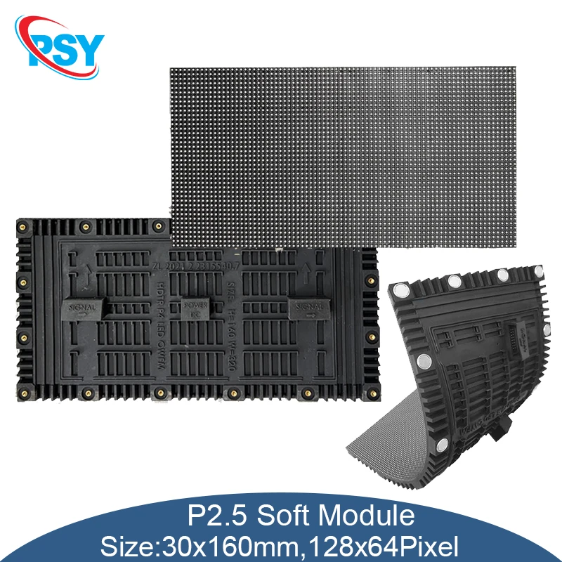 

P2.5 Outdoor LED Flexible Full-Color Soft Module 128x64 Pixels Waterproof Housing 320x160mm RGB Bendable Matrix Display Screen