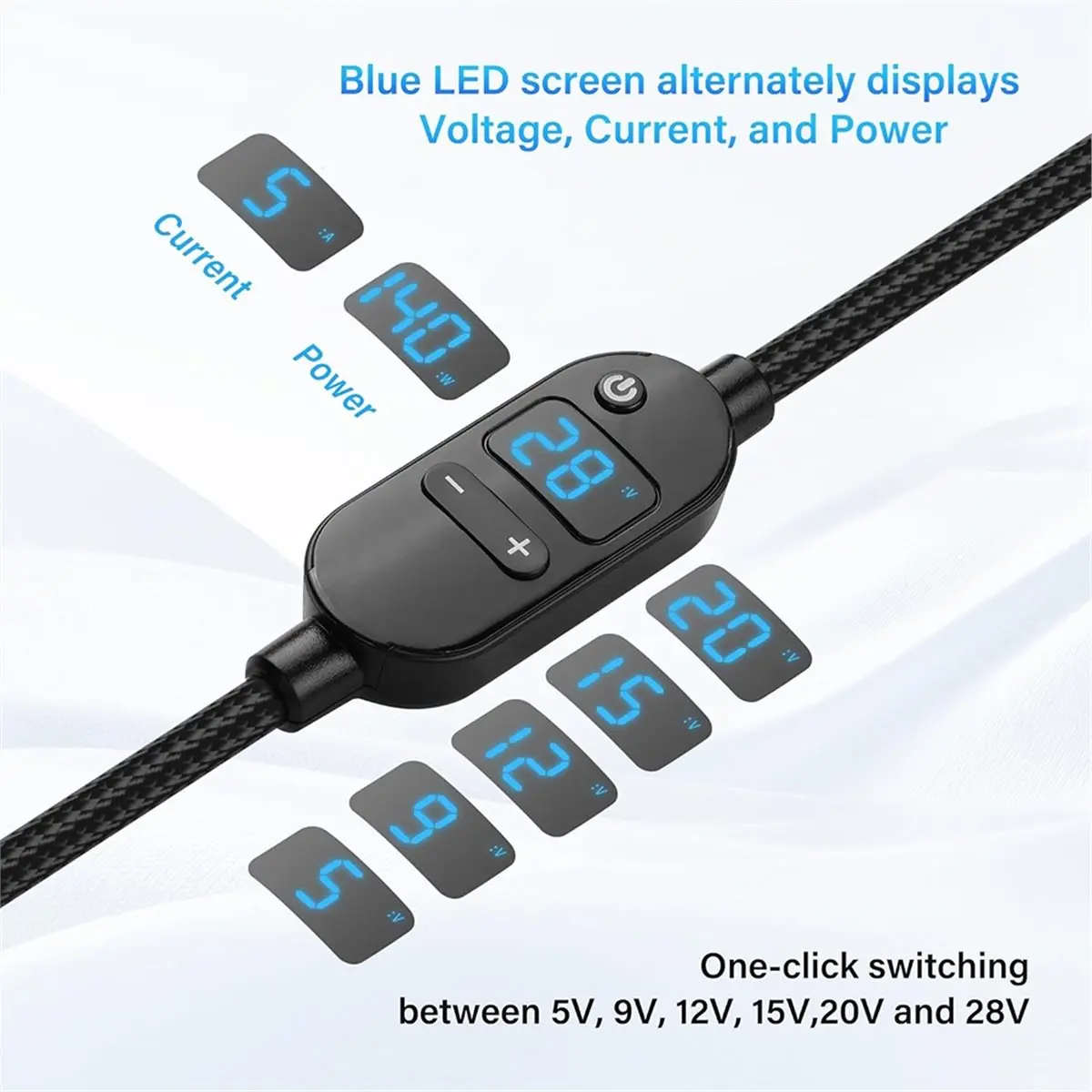 DT89 NEW 140W PD to DC Converter Cable with Adjustable Voltage (5V/9V/12V/15V/20V/28V) and 10 Adapter Heads