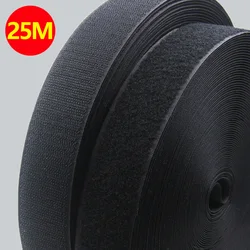 25Meter Household Hook and Loop Non-Adhesive Fastener Tape Reusable Magic Nylon Strip DIY Sewing Accessories 20/25/30/50mm Black