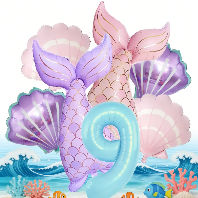 Набор из 7 воздушных шаров «Русалка» для дня рождения, украшения для семейных встреч, вечеринок, свадеб, праздничных мероприятий, цифровые шары