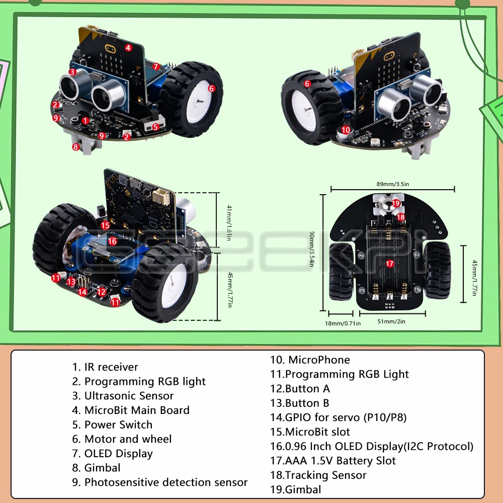 DeskPi MicroCar Programmable Car Designed for Microbit 0.96\