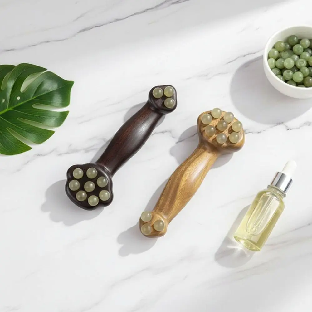 

Copper Beads Guasha Face Massager Tool Wooden Handle Antistatic Face Manual Massager Fascia Lifting Handheld Wood Gua Sha Tool