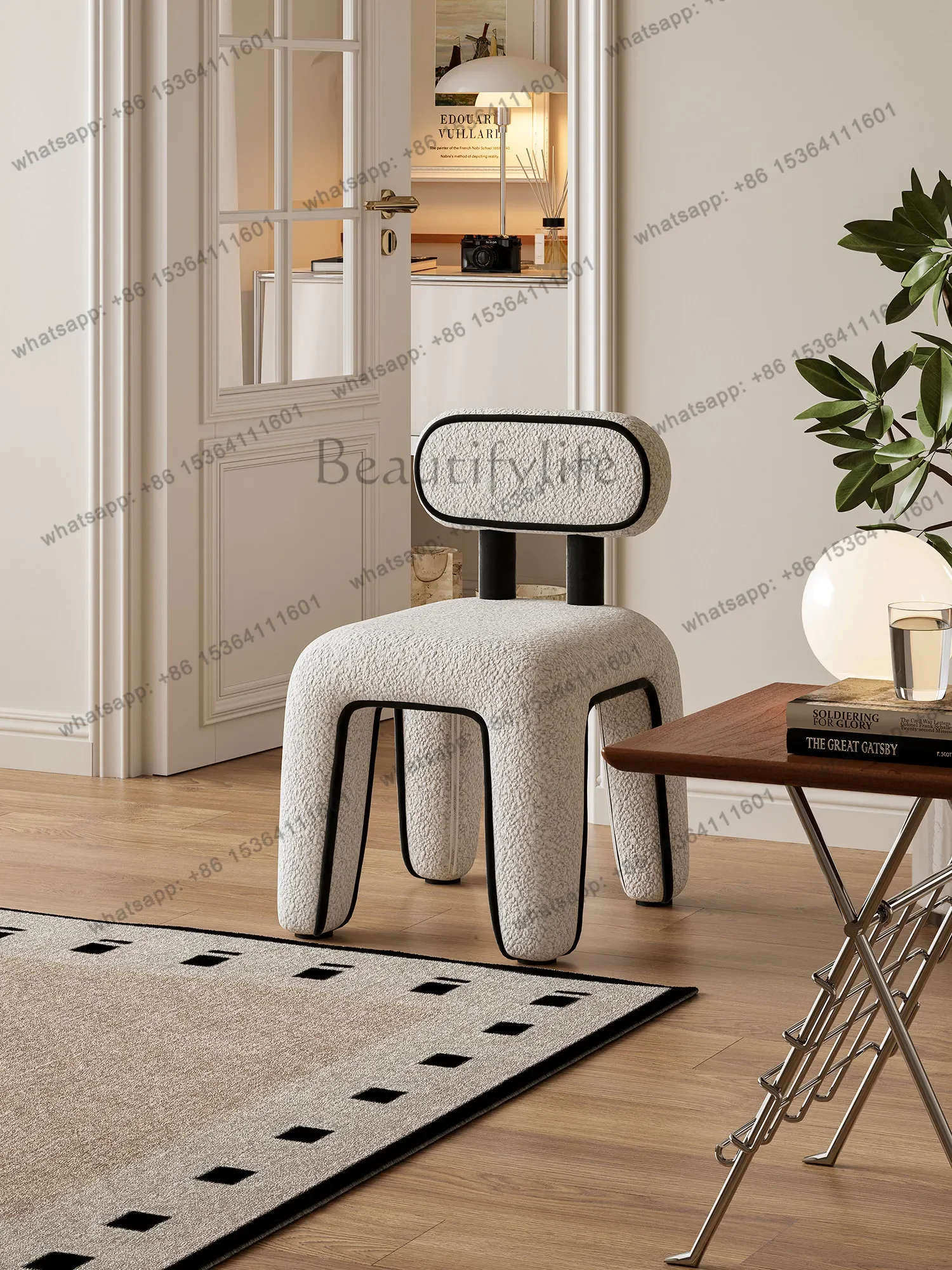 yj7 Creative Comic Line Backrest Chair Cartoon Cream Wind Dressing Stool Makeup Chair Bedroom Makeup Stool