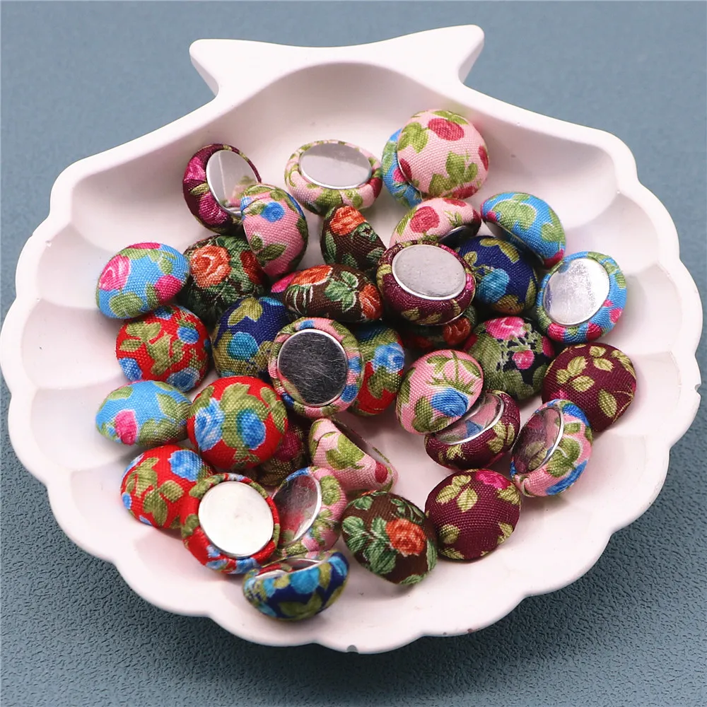 50pcs 15mm Mix colors Flower Fabric Covered Round Chunky Button Flatback DIY Decoration Buttons Handmade Scrapbooking,BK1021