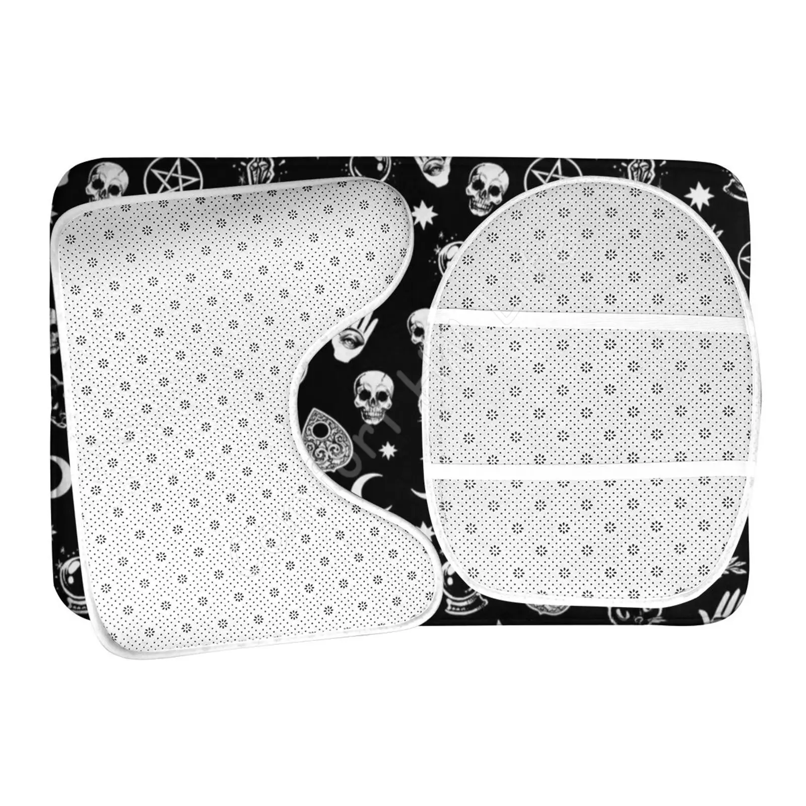 Black Witch Skull Moon Divination 3 Pcs Toilet Cover Non Slip Mat Bath Rugs Toilet Seat Bath Rug Accessories for Bathroom Decor