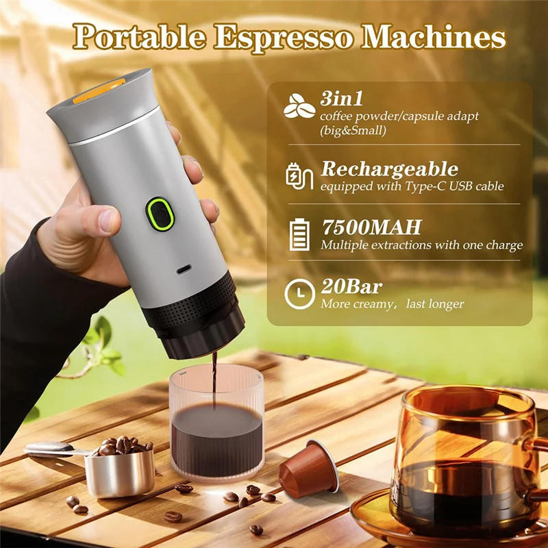 

ABBZ-3-In-1 Portable Espresso Machine Rechargeable Self-Heating Car Coffee Machine Small Espresso Maker