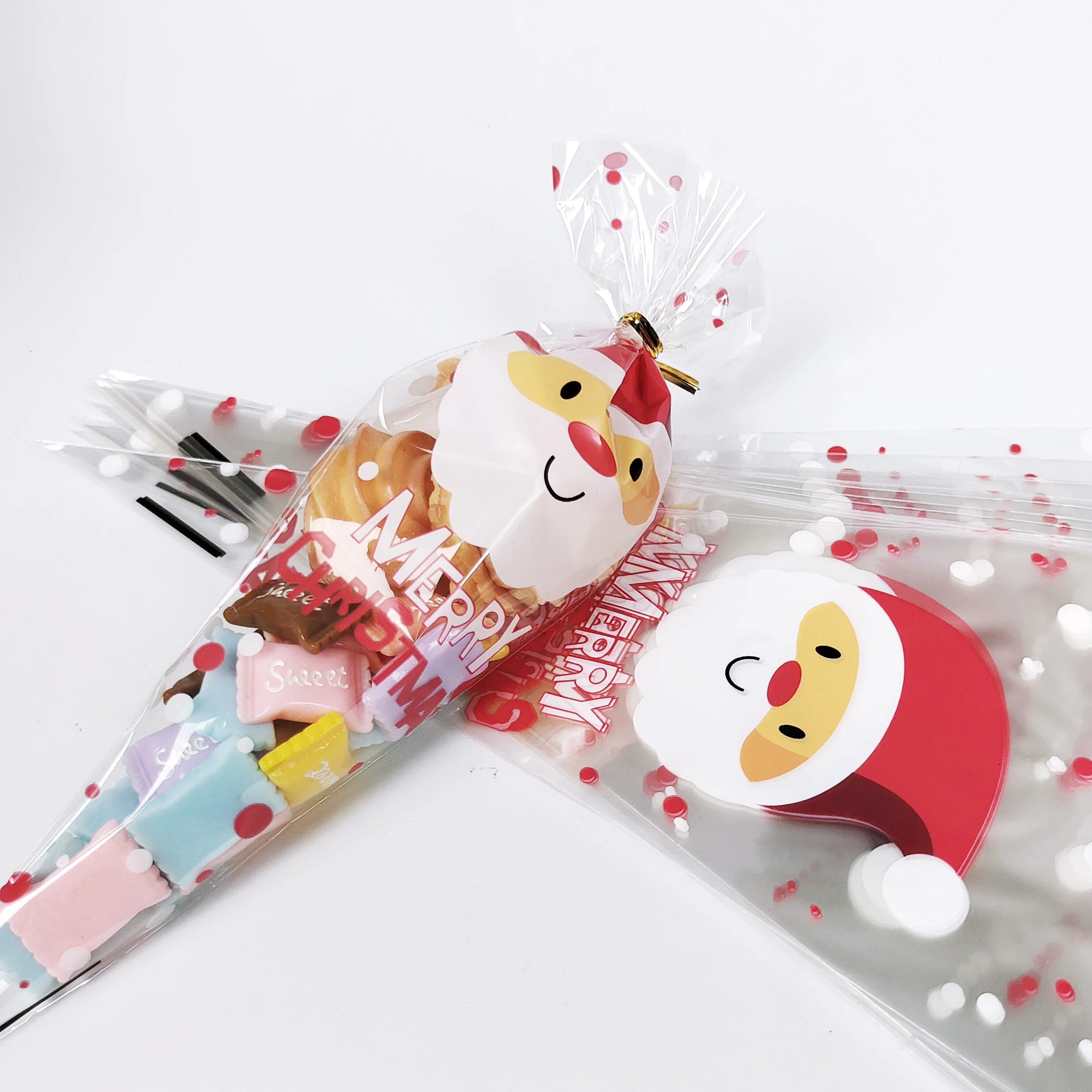 100 Stück Weihnachtsgeschenktüten Weihnachtsmann Schneeflocke Süßigkeiten Keks Kegel Tasche Kunststoff Xmax Verpackung Lieferungen Weihnachtsdekoration 2024 – Detail 7