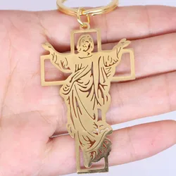 New fashion stainless steel hollowed cross Jesus pendant Keychain men's and women's bags Car Israel pendant accessories small gi