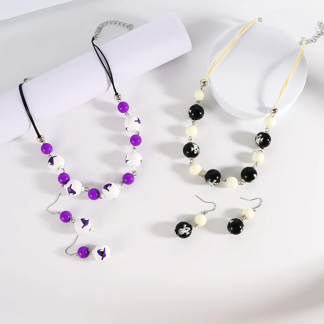 DIY accessories European and American cross-border jewelry, simple personality ghost beaded necklace punk retro wooden bead coll