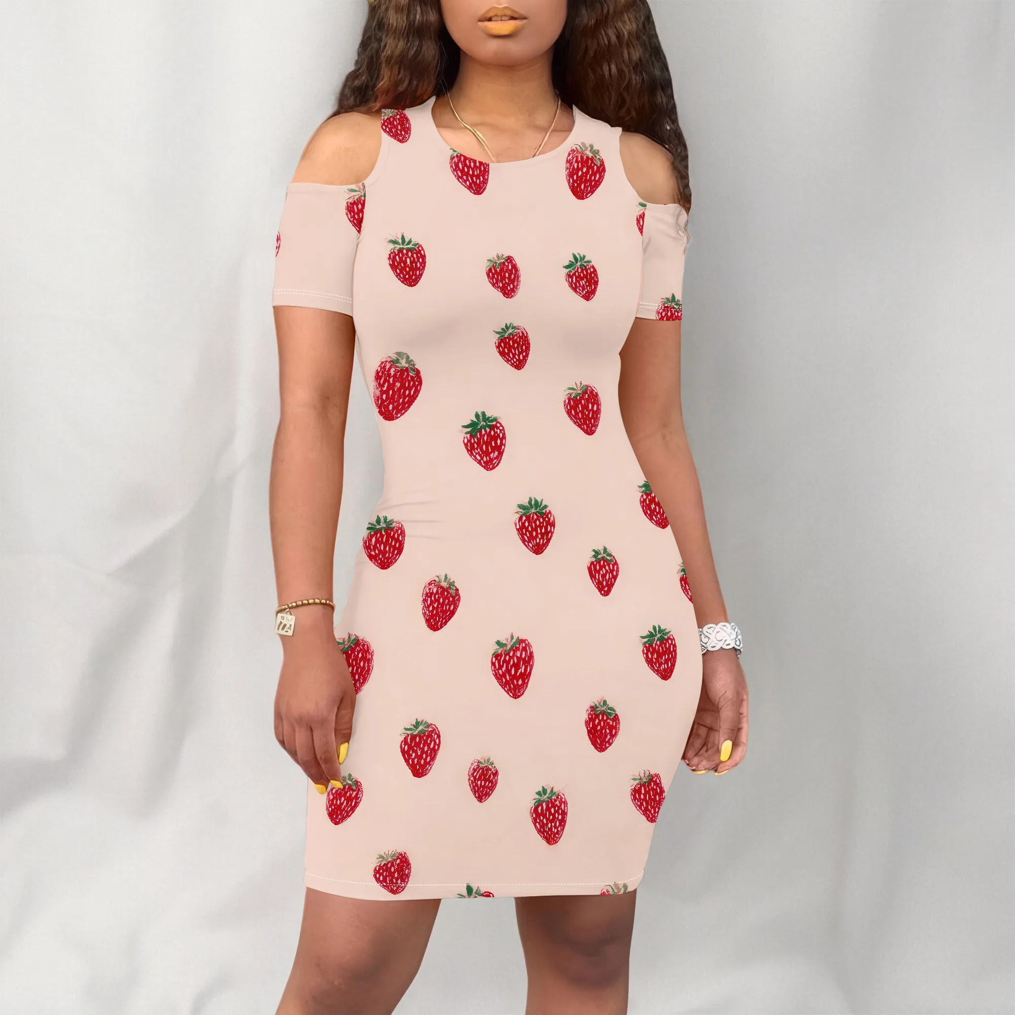 Zomer off-shoulder jurken voor dames Zomer ronde hals korte mouw casual knielengte T-shirt uitgaan jurken