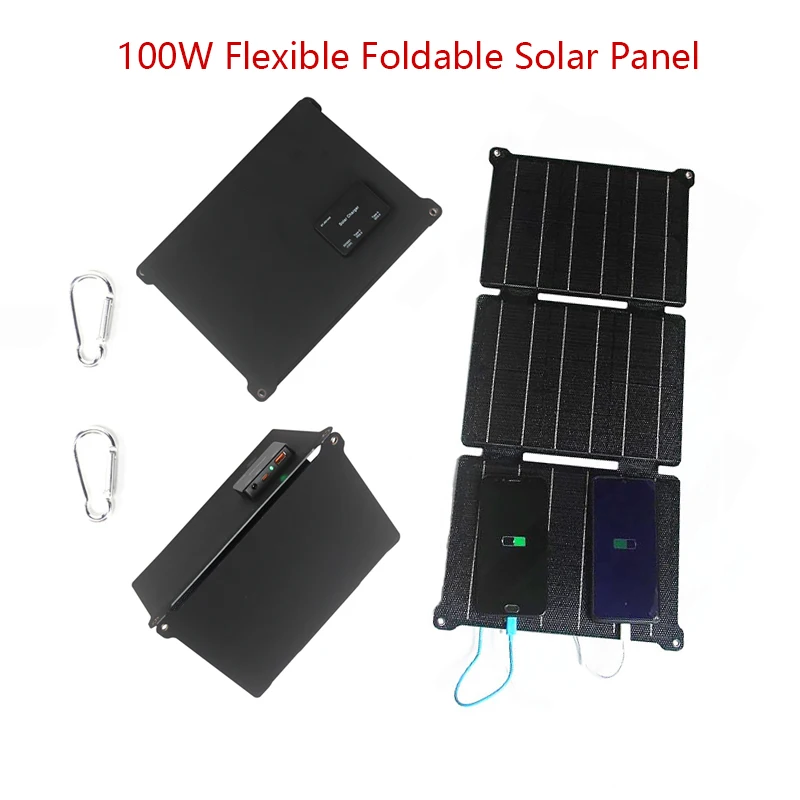 

100W Foldable Flexible Solar Panel USB DC Type-C Output Power Bank Charger for Phone Outdoor Camping Emergency Solar Charging