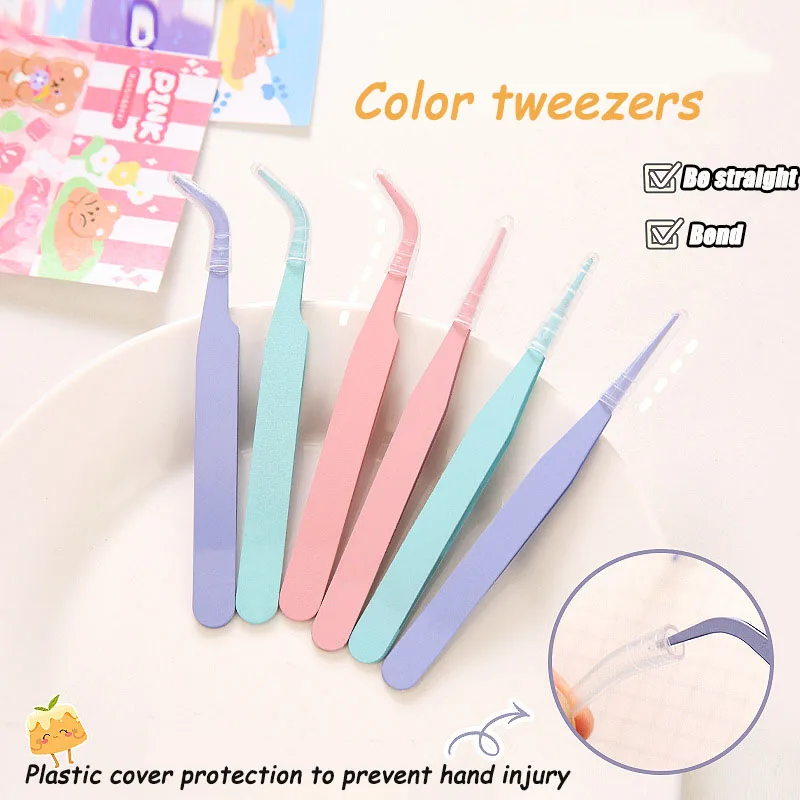 

Hand account tool tweezers macaroon color metal elbow straight head student handmade sticker clip School office supplies
