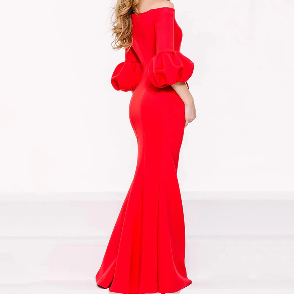 Customized Mermaid Evening Dresses Floor-length One-shoulder Three Quarter Sleeve Prom Gown Fashion Draped Backless Party Gown