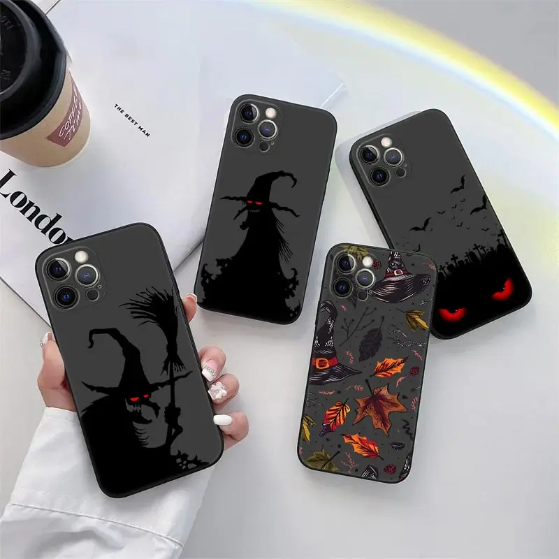 

Halloween Witch Hat Bat Phone Case for iPhone 11 13 15 16 17 Pro Max Cases Coque 14 Plus 17Air 13 Pro 12 11 X XS 17Pro TPU Cover