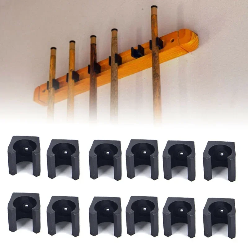 12Pcs Billiard Cue Holders 1.9x1.8x1.8cm Wall Hanging Billiard Cue/Fishing Rods Holder Plastic Sticks Holder Clips Accessories