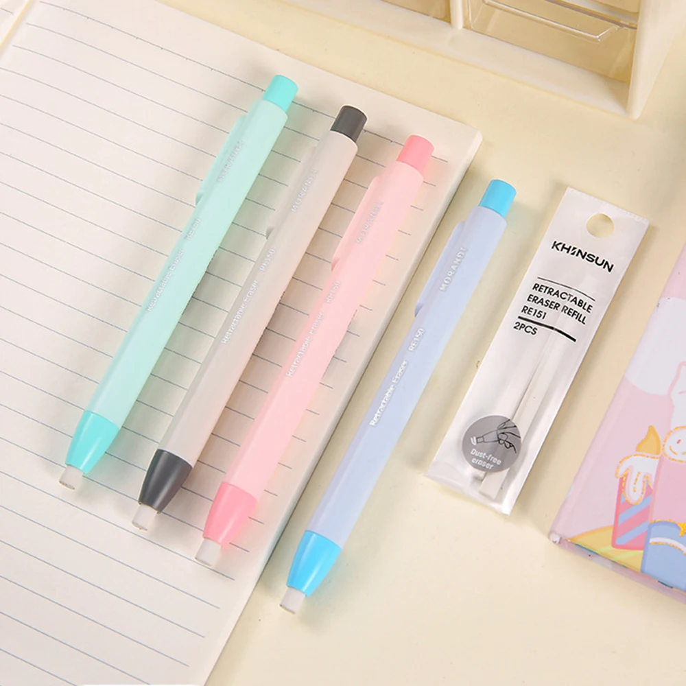 Retractable Pencil Eraser Replaceable Pencil Rubber Macaron Color Eraser for Students Correction Supplies School Stationery