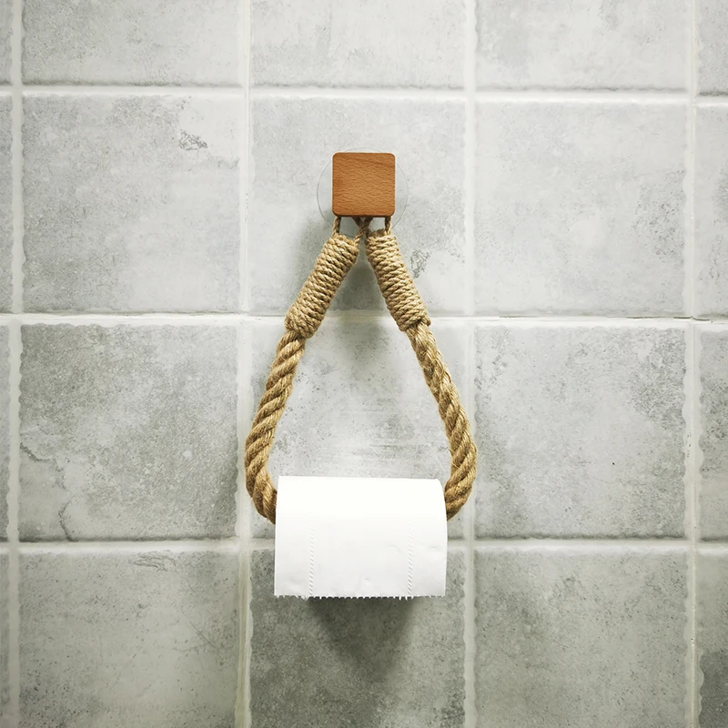 bathroom accessories wall hanging wooden paper holder tissue storage racks bedroom livingroom decor cotton rope hand woven decor