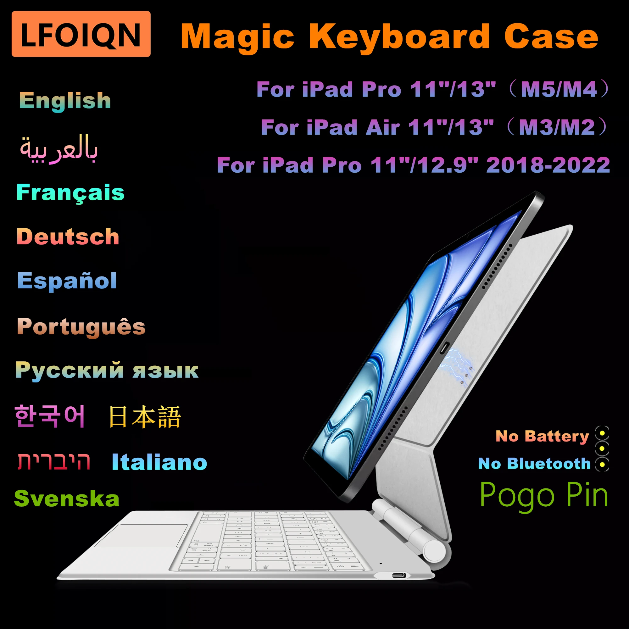 

LFOIQN Magic Keyboard For iPad Pro 11/13 inch 2025 M5 M4 Pro 12.9 M3 M2 Air 11"/13" 4th 5th 6th Pogo Pin Direct Connection Case