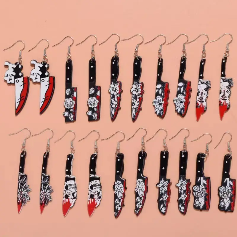 1 Pair New Screaming Skull Blade Earrings For Women Personality Halloween Exaggerated Acrylic Hanging Earrings Party Accessories