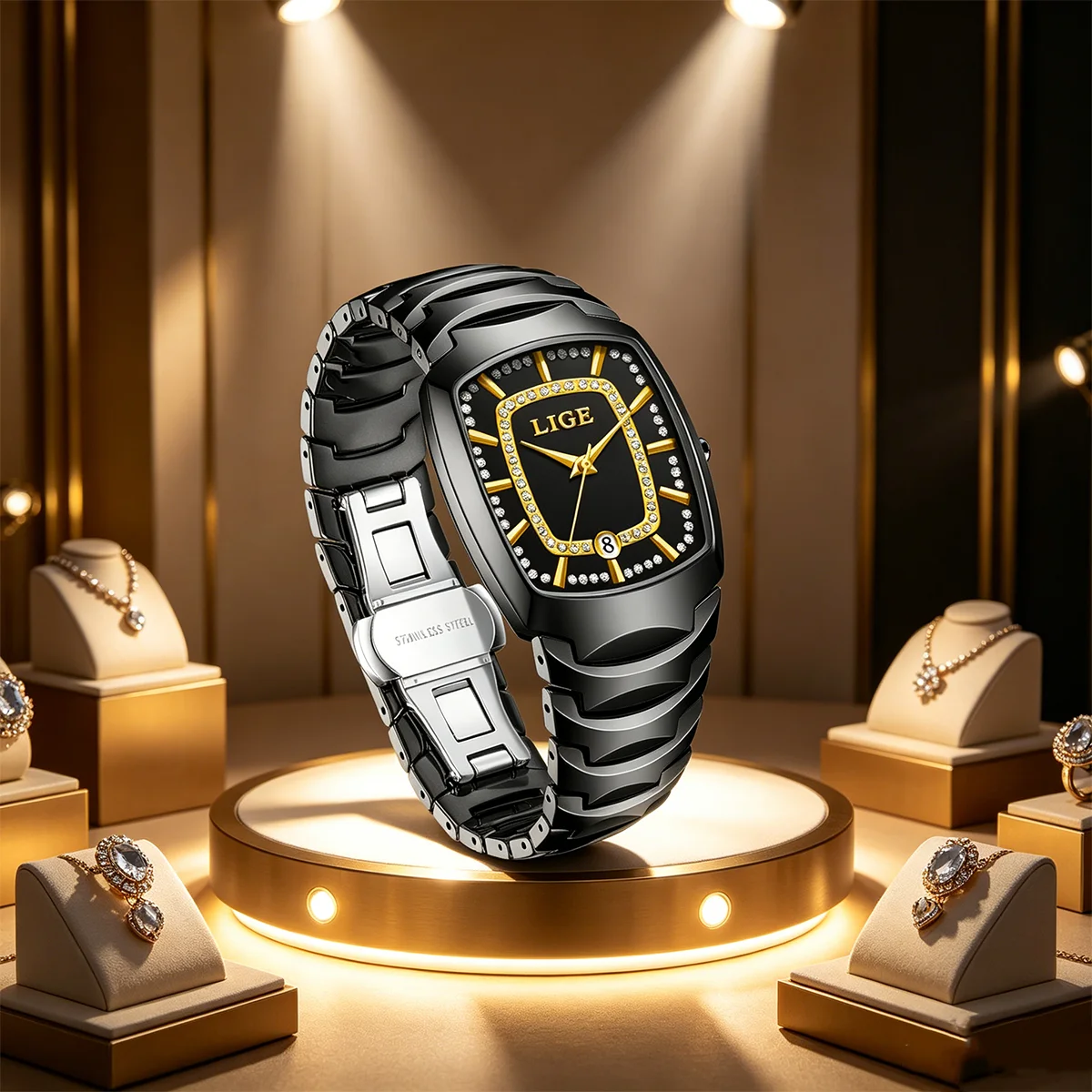 LIGE Black Elegant Women's Watches Waterproof Fashion Ladies Clock Creative Ceramic Strap Watches for Women Gifts Montre Femme