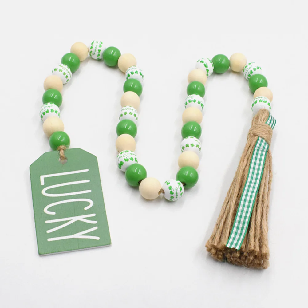 

2pcs Wooden Bead Garland Tassel Wall Hanging Decor For Home Coffee Bar Rustic Beaded Ornament Lucky Tag Tiered Tray Decoration