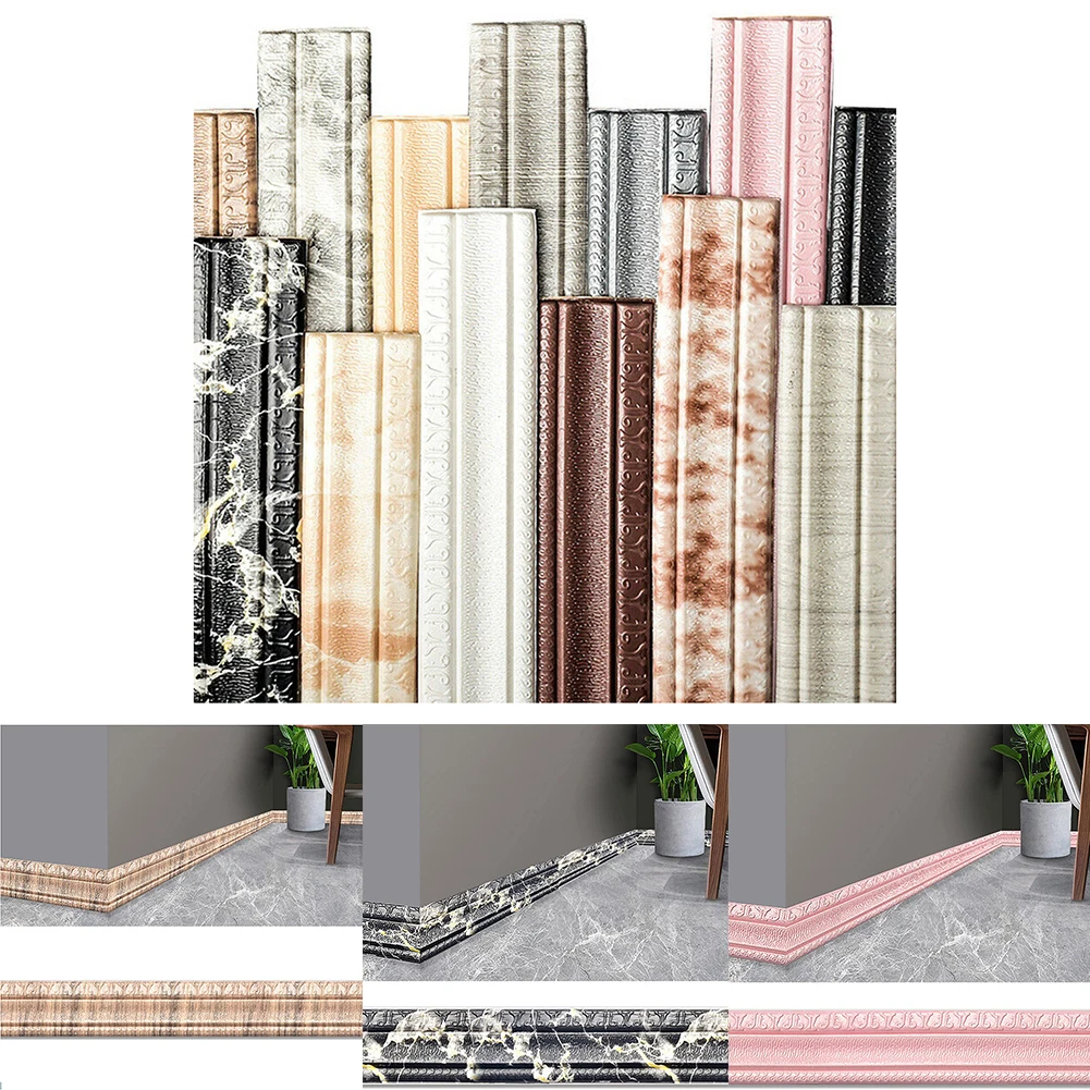 2M 3D Wall Trim Line Skirting Border Self Adhesive Waterproof Baseboard Wallpapers Wall Sticker Foam Edge For Room Home Decor