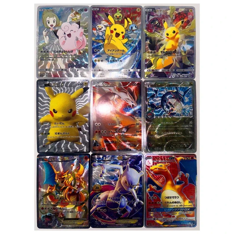 55pcs/set Pokemon PTCG Boutique Coarse Flash Pikachu Charizard Trainer Lillie Game Collection Card 7-12 Bounce Children Toy Gift