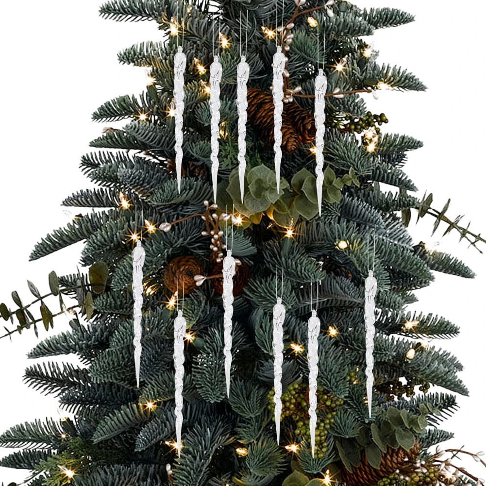 

12Pcs Christmas Hanging Icicles Ornaments Transparent Icicles Decor Ice Strip Threaded Pendant for New Year Winter Decoration