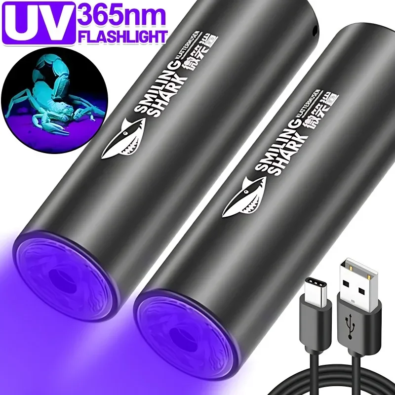 365nm UV Flashlight USB Rechargeable LED Ultraviolet Torch Ultra Violet Lights Inspection Lamp Pet Urine Stain Detector Tools