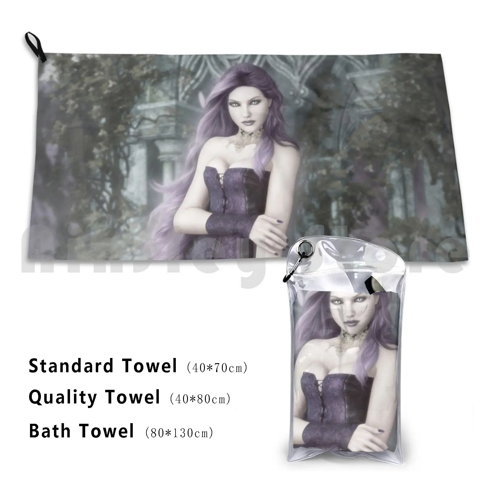 Serviette de bain personnalisée en plein essorage, Art fantastique, Vampire gothique, femme séduisante, peau pâle, maîtresse Noble