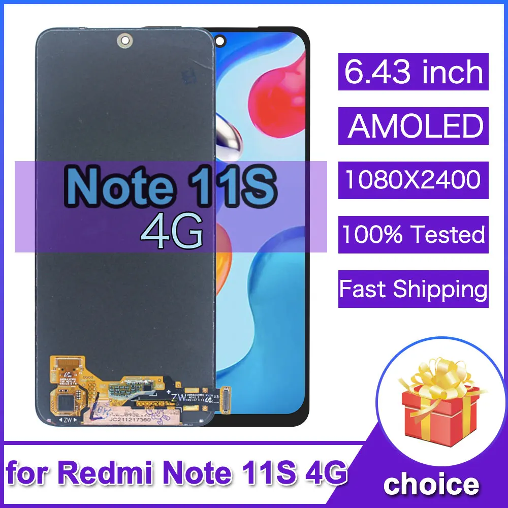 AMOLED LCD for Xiaomi Redmi Note 11S Display Touch Screen Digitizer for Redmi Note 11S 4G LCD 2201117SY 2201117TG LCD with Frame