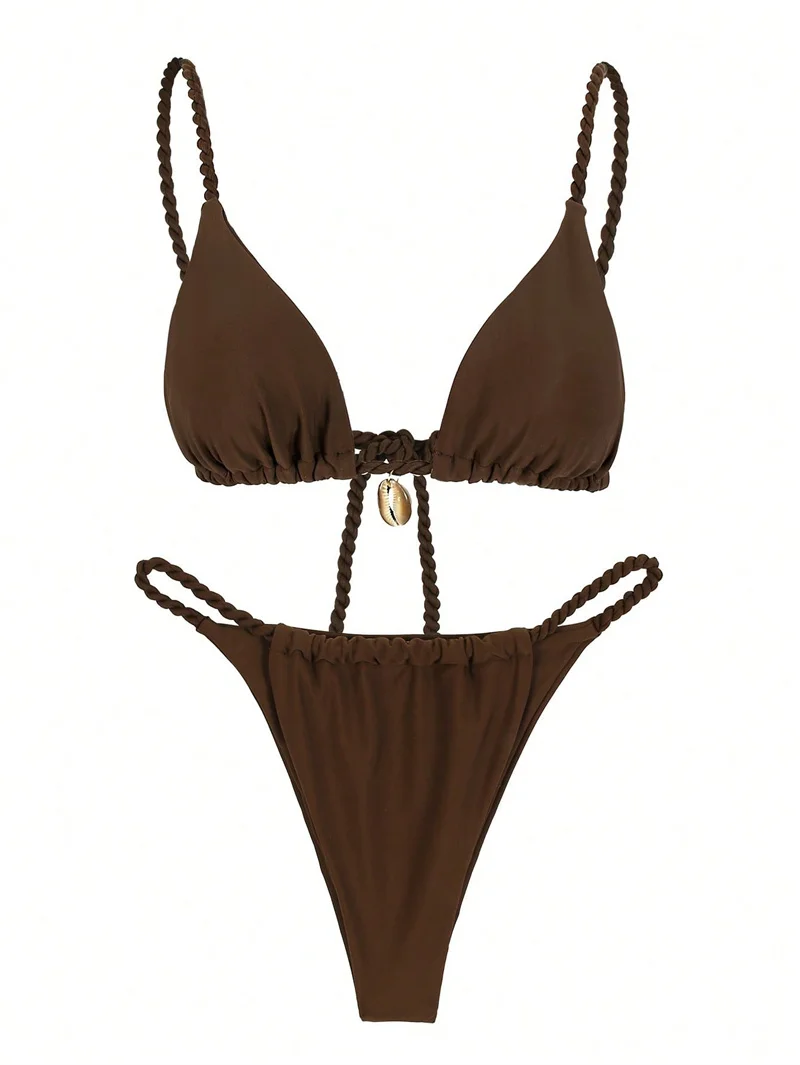 Sexy Lace up Bikini 2 Piece Set Woman Solid Backless Swimsuit Swimwear Women BathingSuit Swimming Suit