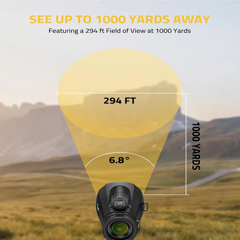 منظار أحادي 12 × 60 للبالغين عالي الطاقة مع محول الهاتف الذكي BAK4 Prism FMC عدسة ترايبود حزام اليد وشملت المشي لمسافات طويلة في الهواء الطلق