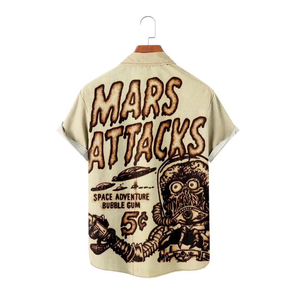 Street Style Men\'s Large Shirt Mars Attacks 3D Printed Hawaiian Shirt Summer Casual Beach Short Sleeved Top