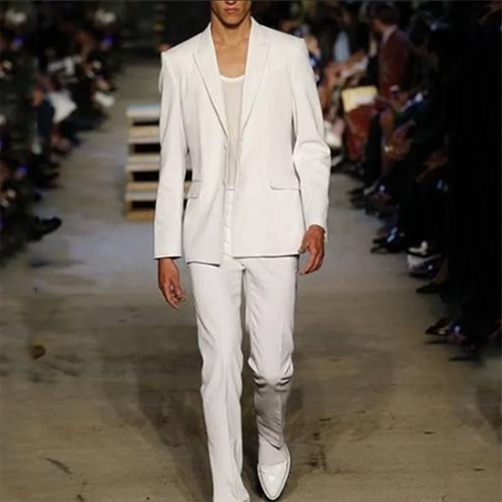

Gorgeous White Suits for Men Single Breasted 2 Pieces Jacket Pants Blazers Sets Smart Male Banquet Business Wedding Clothing