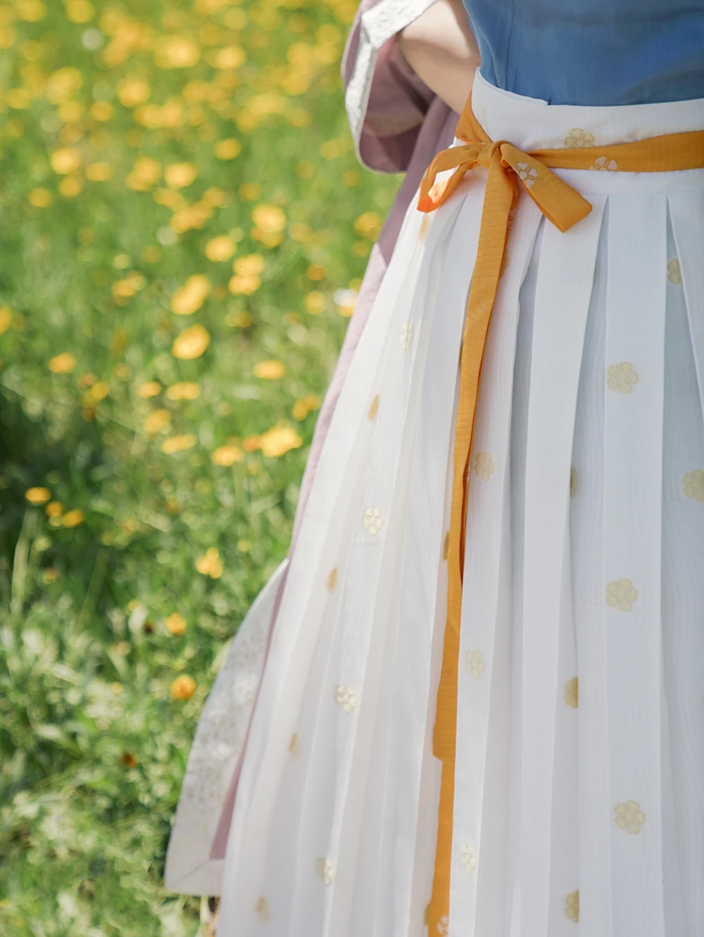 

Original Hanfu Floral Embroidered Gold Weave Pleated Skirt Song Sle f-length Women's Traditional Costume by Luozhouji