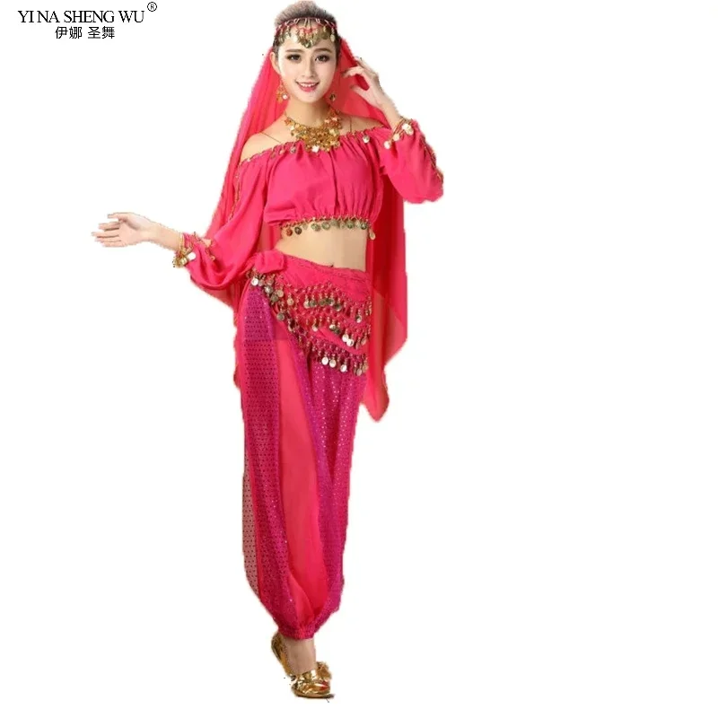 Bollywood Indian Belly Dance Costumes Set Top Pants One Size Dance Costume Bollywood Oriental Belly Dance Clothes 2/4pcs Set New