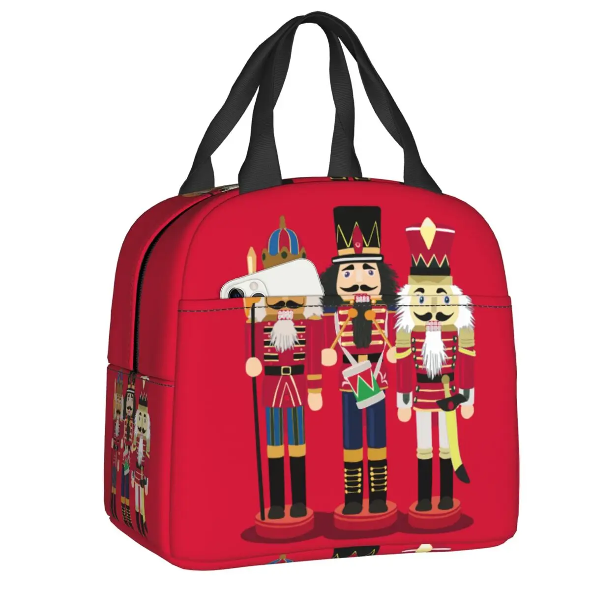 Nutcracker Soldier Toy Christmas Insulated Lunch Bags for Outdoor Picnic Waterproof Thermal Cooler Bento Box Women Children