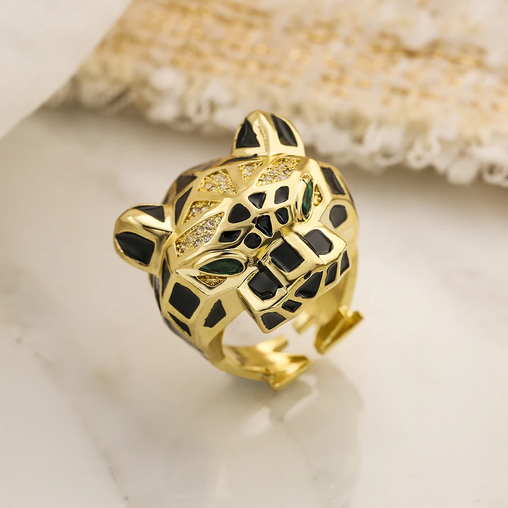 Women's Gold Color Zircon Leopard Open Ring, Statement Piece