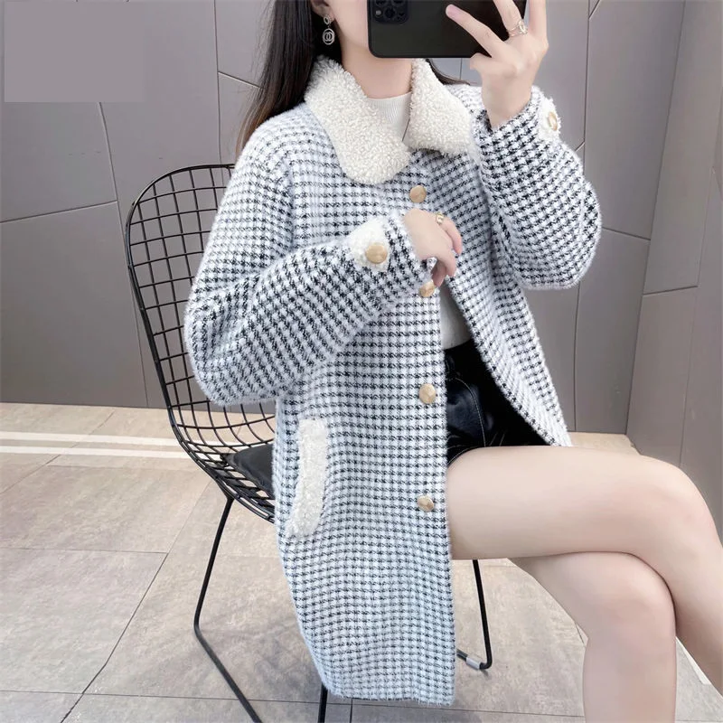 

Autumn Winter Women's Imitation Mink Sweater Cardigan Coats 2022 New Korean Loose Mid Long Knitted Sweater Woman Outerwear Tops