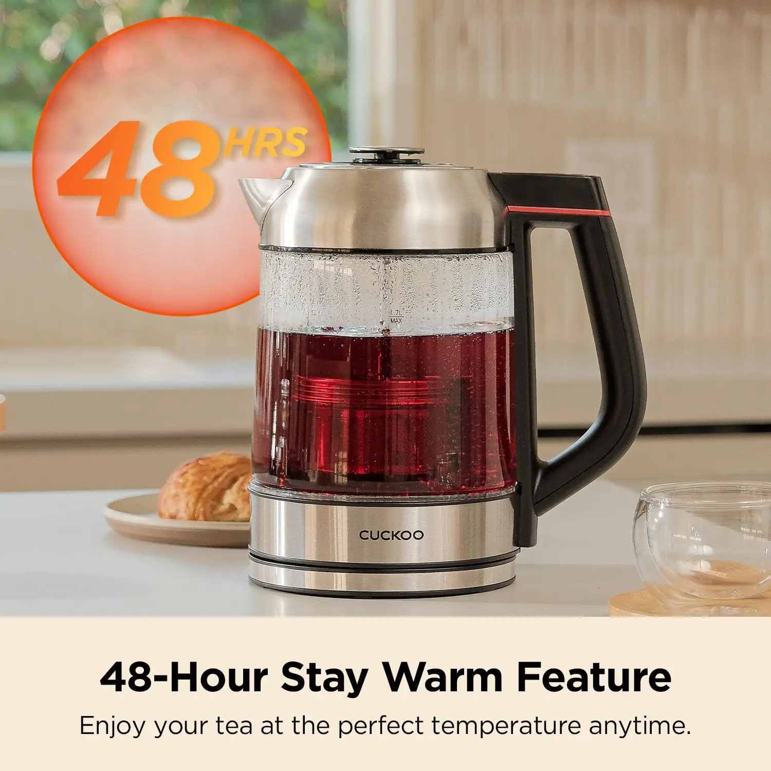 Glass Electric Tea Kettle with Infuser, Multi-Temperature Control, LED Display, 1.7L Capacity