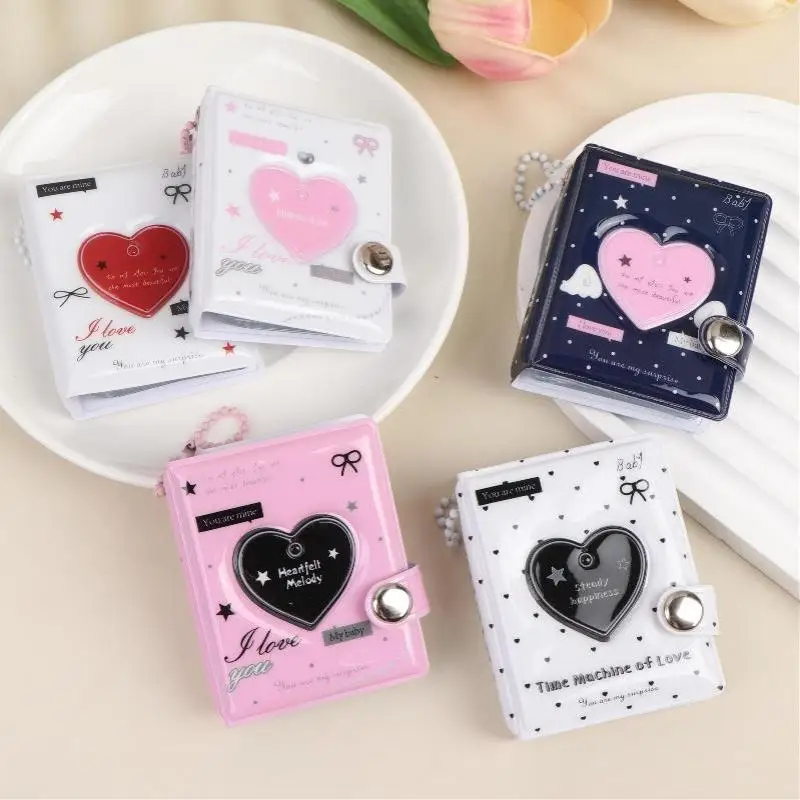 Portable Cute Heart Mini Photocard Album 32 Pockets Dustproof Kpop Card Storage Holder for Fans Home Travel Use