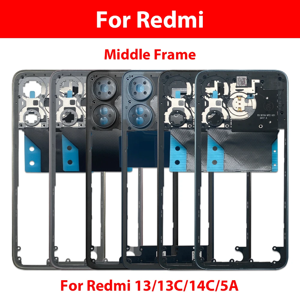 New Middle Frame For Xiaomi Redmi 10 12 13 13C 14C 15C 4G 5G Door Housing Bezel Repair Parts