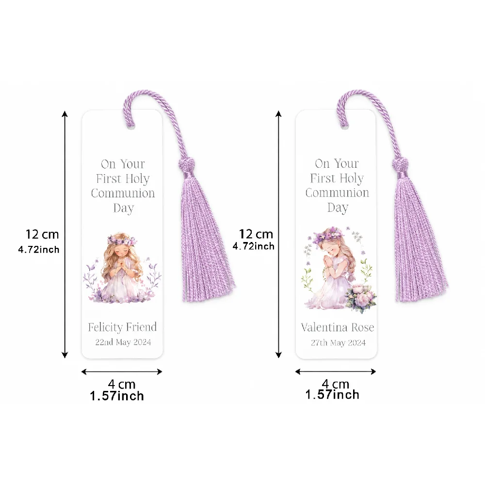 Customized First Holy Communion Bookmark Card 12×4cm, Personalized with Name and Date, Can Be Used as a Commemorative Gift to Express Love to Loved Ones, with a Tassel Tag