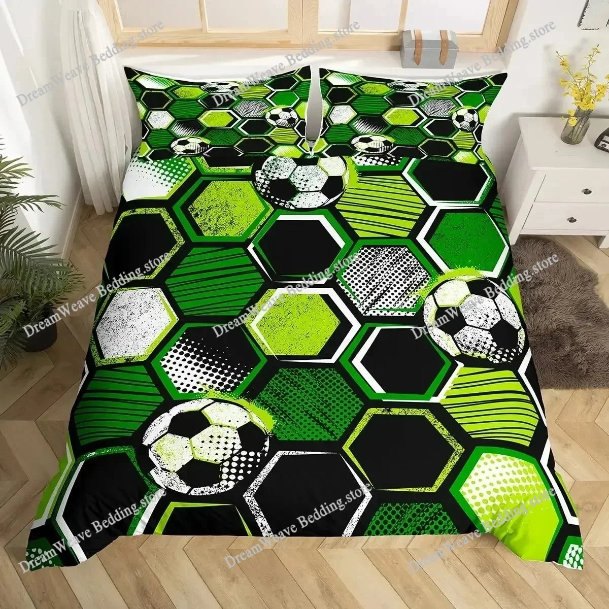 

3D Honeycomb Duvet Cover Set Queen Size Geometry Hexagon Theme with Neon Lights Chic Comforter Bedding Set for Boys Teen Man
