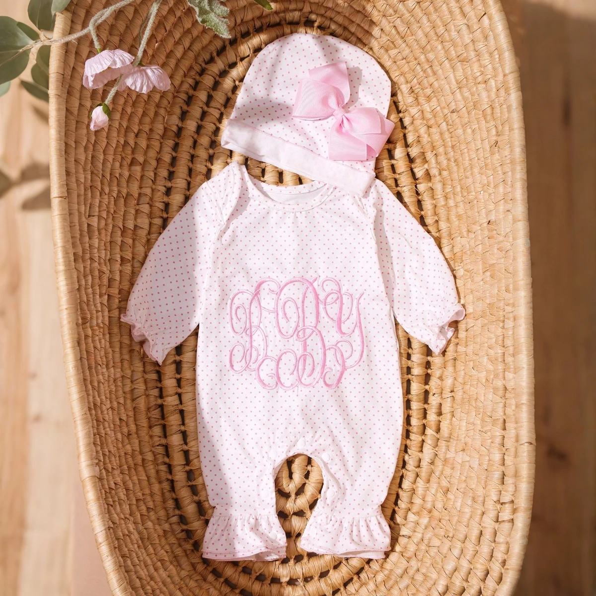 Ylsteed 2 قطعة مجموعة الزي التصوير الفوتوغرافي للفتيات حديثي الولادة التطريز الطفل كشكش بذلة مع قبعة Bowknot الشريط #3