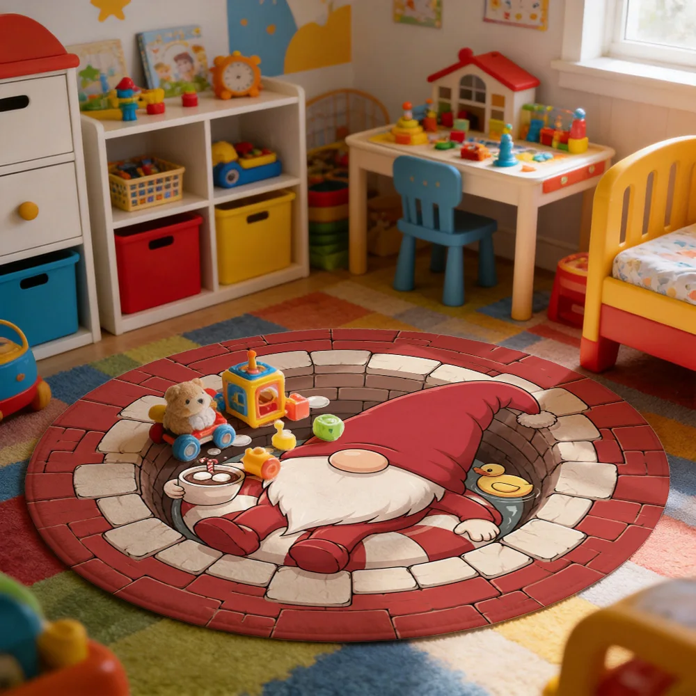 Cute Gnome Bath Time Area Round Doormat Mat for Bathroom Decor Novelty Gift for Home Bathroom Rug