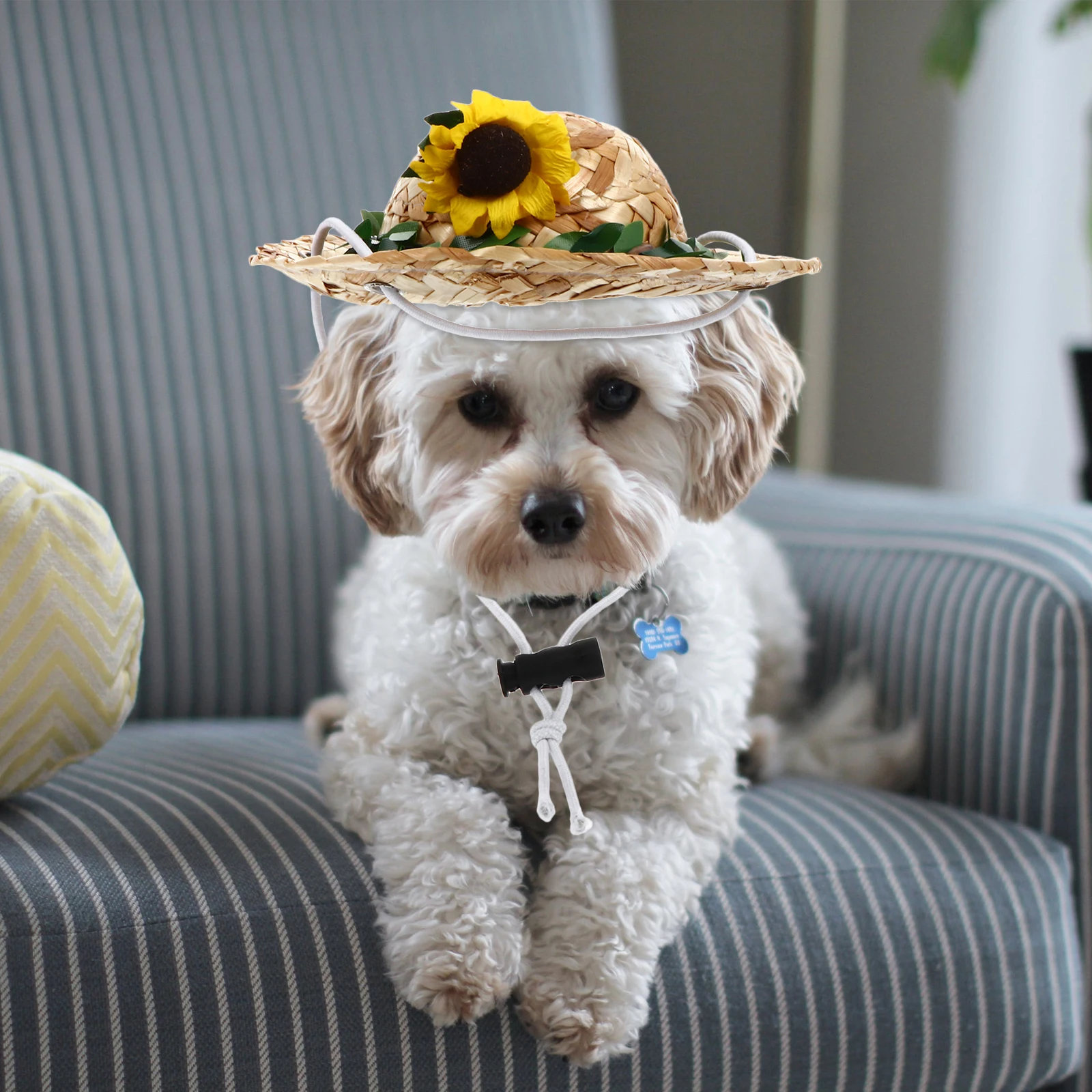 

Pet Straw Hat Sunflower Cap S Size Adjustable Elastic B Photo Prop Pet Supplies Dog Cat Rabbit Birthday Party Spring Summer