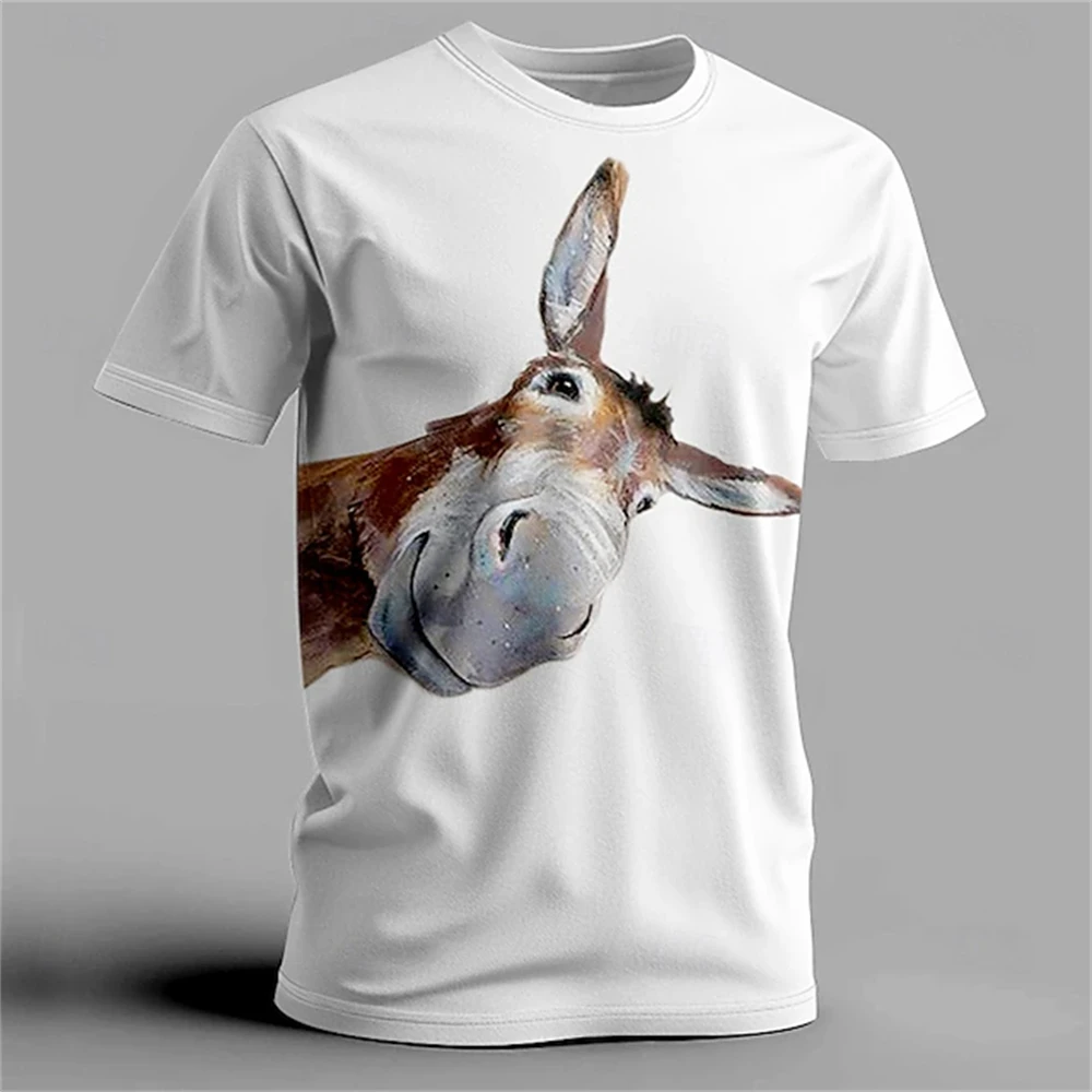 Men's Funny Donkey Print Short-Sleeve T-Shirt for Summer—Casual Fashionable Round-Neck Loose Fit Breathable and Comfortable