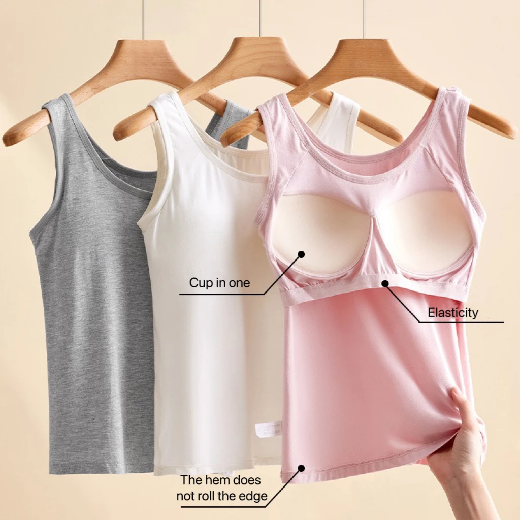 1 قطعة سترة المرأة القمم الجولة الرقبة سترات بلون مبطن سليم صالح تانك القمم مثير Feminino عادية تانك القمم مع المدمج في حمالات الصدر
